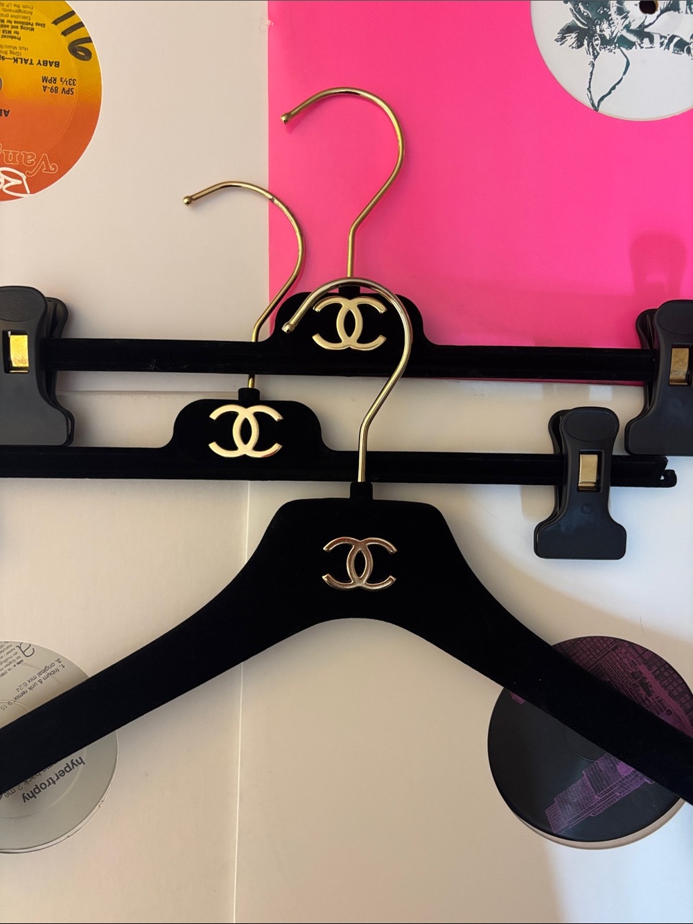 CHANEL Black Velvet Hangers with Gold CC Accents - Set of 3